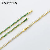 925 Silver Clear Green CZ Chain Choker Necklace Fine Jewelry