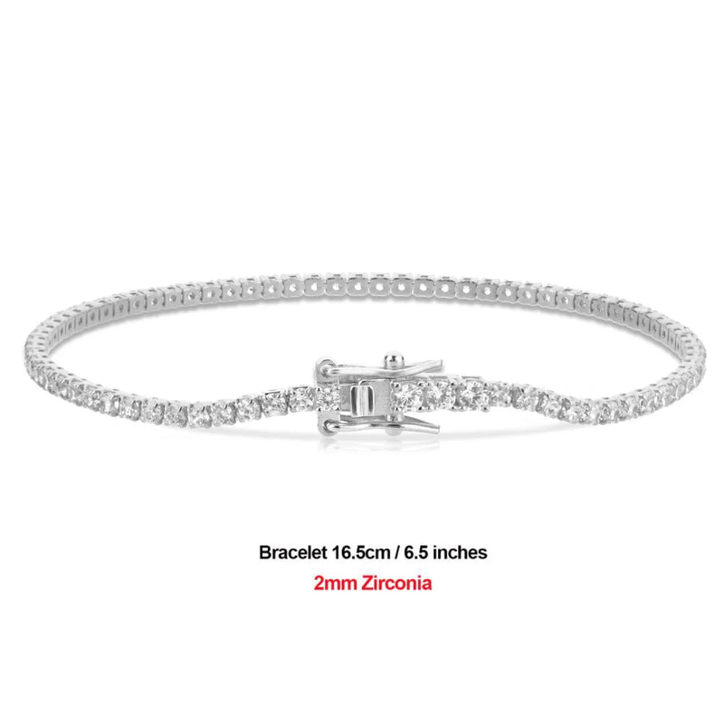 925 Silver 2mm Round Cut Tennis Bracelet CZ Bangle Crystal Fine Jewelry