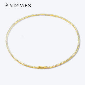 925 Silver 2mm Tennis Chain Choker Necklace 37.5cm Women Party Wedding
