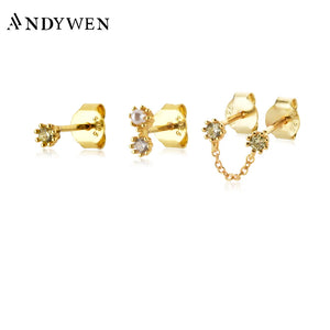 925 Silver 3pcs/Set Pearl Light Green Stud Earring Women Crystal Fine Jewelry