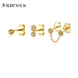 925 Silver 3pcs/Set Pearl Light Green Stud Earring Women Crystal Fine Jewelry