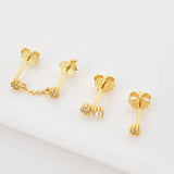 925 Silver 3pcs/Set Pearl Light Green Stud Earring Women Crystal Fine Jewelry