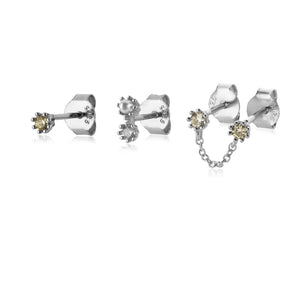 925 Silver 3pcs/Set Pearl Light Green Stud Earring Women Crystal Fine Jewelry