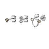 925 Silver 3pcs/Set Pearl Light Green Stud Earring Women Crystal Fine Jewelry