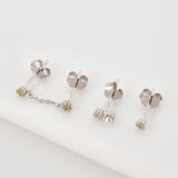 925 Silver 3pcs/Set Pearl Light Green Stud Earring Women Crystal Fine Jewelry