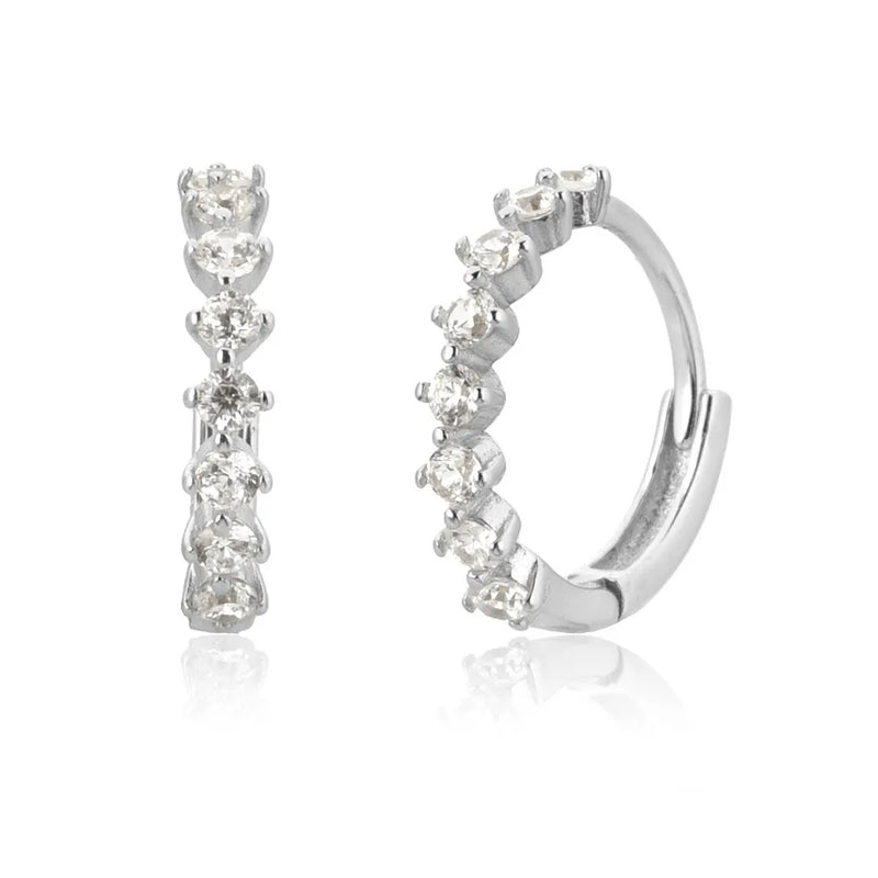 925 Silver 9.5mm Zircon CZ Clips Hoop Earring Wedding Jewelry
