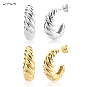 925 Silver ANTIQUE HOOPS Twist Large Women Piercing Earring Jewelry Clips