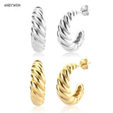925 Silver ANTIQUE HOOPS Twist Large Women Piercing Earring Jewelry Clips