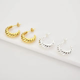 925 Silver ANTIQUE HOOPS Twist Large Women Piercing Earring Jewelry Clips