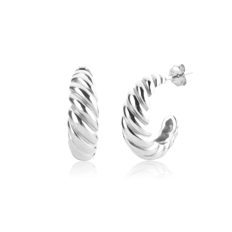 925 Silver ANTIQUE HOOPS Twist Large Women Piercing Earring Jewelry Clips