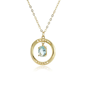 925 Silver Amar Aquamarine Green Oval Drop Pendant Necklace