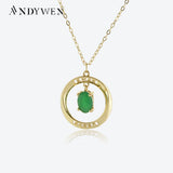 925 Silver Amar Aquamarine Green Oval Drop Pendant Necklace