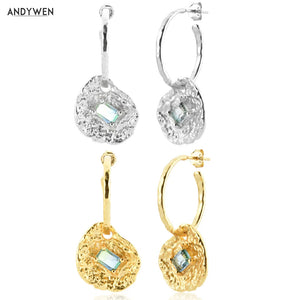 925 Silver Drop Earrings Zircon Coins Piercing Clips Women Wedding Jewelry Gift