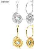925 Silver Drop Earrings Zircon Coins Piercing Clips Women Wedding Jewelry Gift