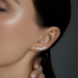 925 Silver Oval Crystal Climber Earrings Piercing Clip