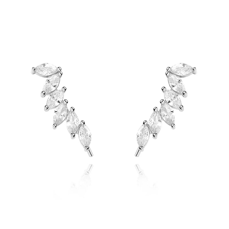 925 Silver Oval Crystal Climber Earrings Piercing Clip
