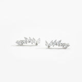 925 Silver Oval Crystal Climber Earrings Piercing Clip
