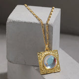 925 Silver Moonstone Pendant Long Chain Necklace Women Wedding Party