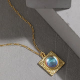 925 Silver Moonstone Pendant Long Chain Necklace Women Wedding Party