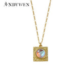 925 Silver Moonstone Pendant Long Chain Necklace Women Wedding Party