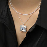 925 Silver Moonstone Pendant Long Chain Necklace Women Wedding Party