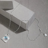 925 Silver Moonstone Pendant Long Chain Necklace Women Wedding Party