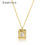 925 Sterling Silver Square Zircon CZ Charm Necklace Long Chain Pendant