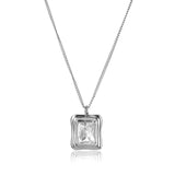 925 Sterling Silver Square Zircon CZ Charm Necklace Long Chain Pendant