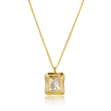 925 Sterling Silver Square Zircon CZ Charm Necklace Long Chain Pendant