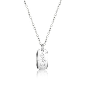 925 Silver Boy Girl Square Pendant Necklace Crystal Jewels
