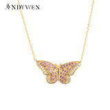 925 Silver Butterfly Pink Clear Chain Necklace Crystal CZ Spring Jewelry