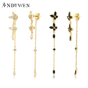 925 Silver Butterfly Zircon Chain Drop Earring Women Jewelry Gift