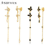 925 Silver Butterfly Zircon Chain Drop Earring Women Jewelry Gift