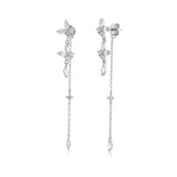 925 Silver Butterfly Zircon Chain Drop Earring Women Jewelry Gift