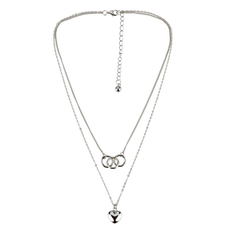 925 Silver Choker Necklace Three Circle Double Chain