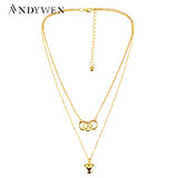 925 Silver Choker Necklace Three Circle Double Chain
