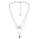 925 Silver Choker Necklace Three Circle Double Chain