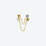 925 Silver Chain Rainbow CZ Stud Earring Clip Line Crystal Women Jewelry