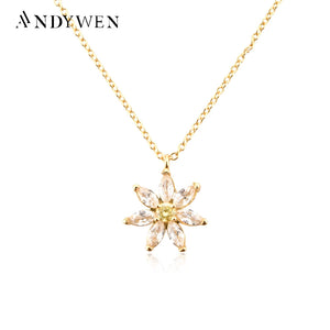 925 Silver Chrysanthemum Flower Charm Pendant Necklace Crystal Jewelry