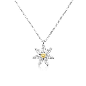 925 Silver Chrysanthemum Flower Charm Pendant Necklace Crystal Jewelry