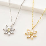 925 Silver Chrysanthemum Flower Charm Pendant Necklace Crystal Jewelry