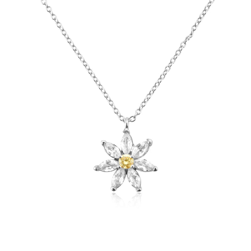 925 Silver Chrysanthemum Flower Charm Pendant Necklace Crystal Jewelry