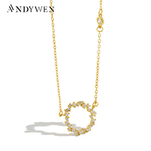925 Silver Circle Pendant Zircon Pave Necklace Wedding Gift
