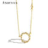 925 Silver Circle Pendant Zircon Pave Necklace Wedding Gift