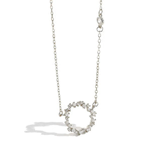 925 Silver Circle Pendant Zircon Pave Necklace Wedding Gift