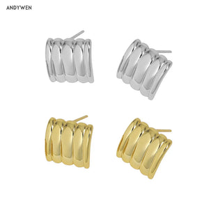 925 Silver Circle Stud Earring Heavy Pendiente Clip Wedding Jewelry