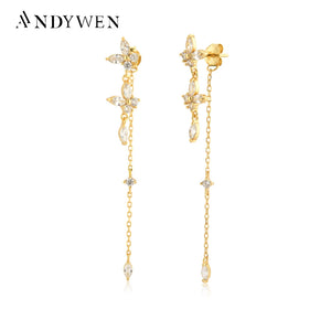 925 Sterling Silver Butterfly Zircon Chain Drop Earrings