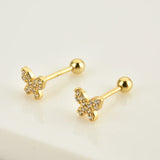 925 Silver CZ Spring Stud Earring Piercing Clips Rock Punk Tiny Jewelry