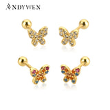 925 Silver CZ Spring Stud Earring Piercing Clips Rock Punk Tiny Jewelry