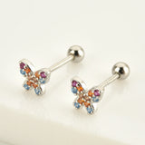 925 Silver CZ Spring Stud Earring Piercing Clips Rock Punk Tiny Jewelry